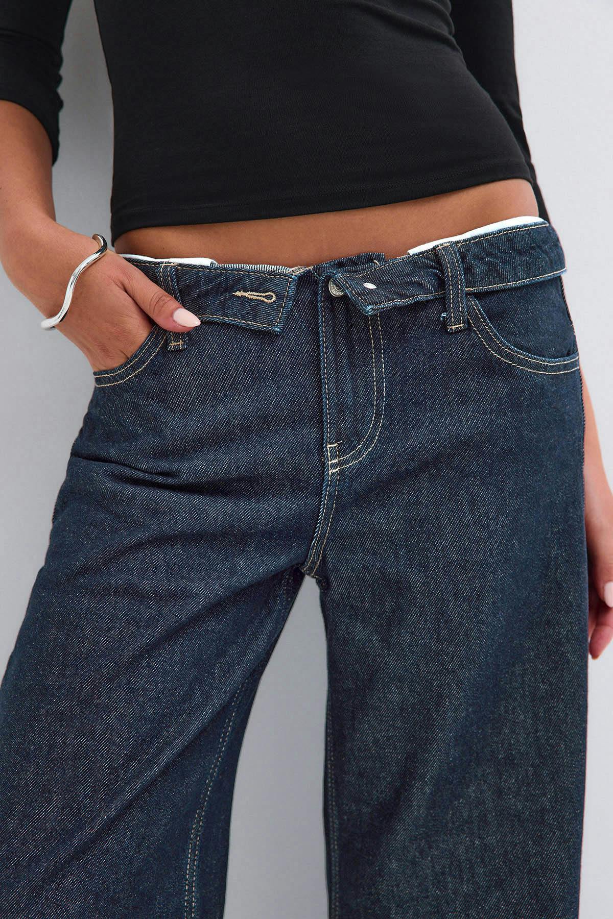 Waist flip wide jeans - Kaki