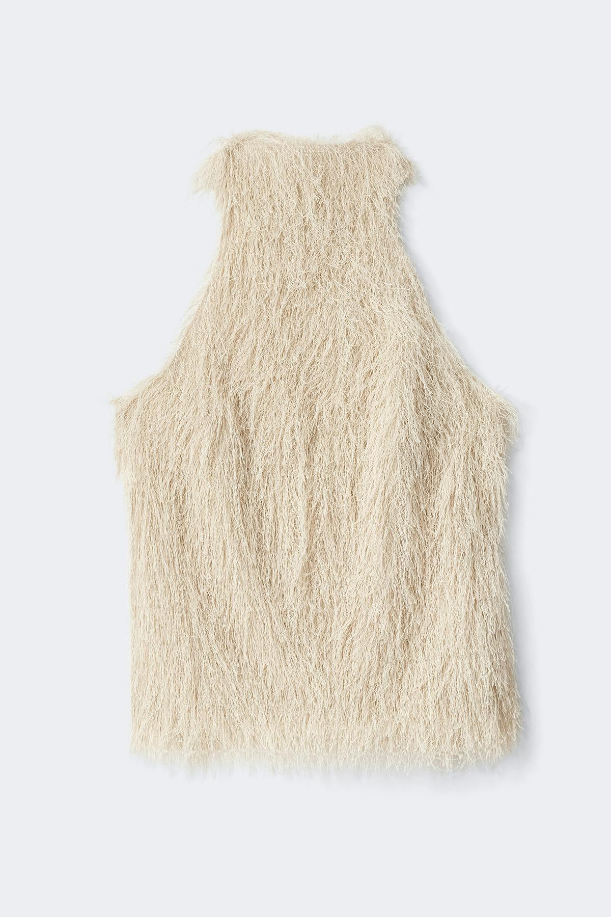 Open back halterneck top - Beige clair
