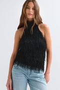 Open back halterneck top - Beige clair