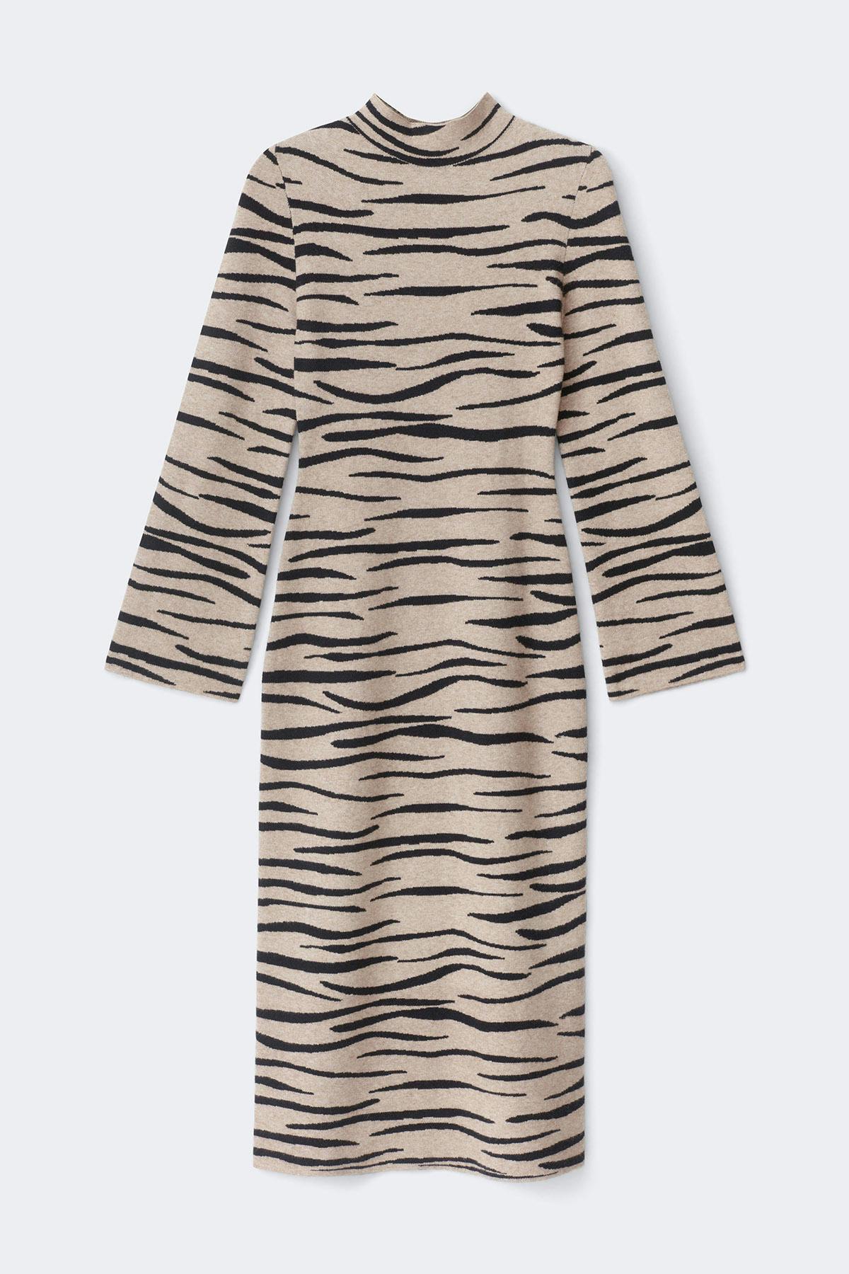 Knitted jacquard dress - Black zebra