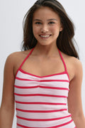 Y halterneck singlet - Pink stripe