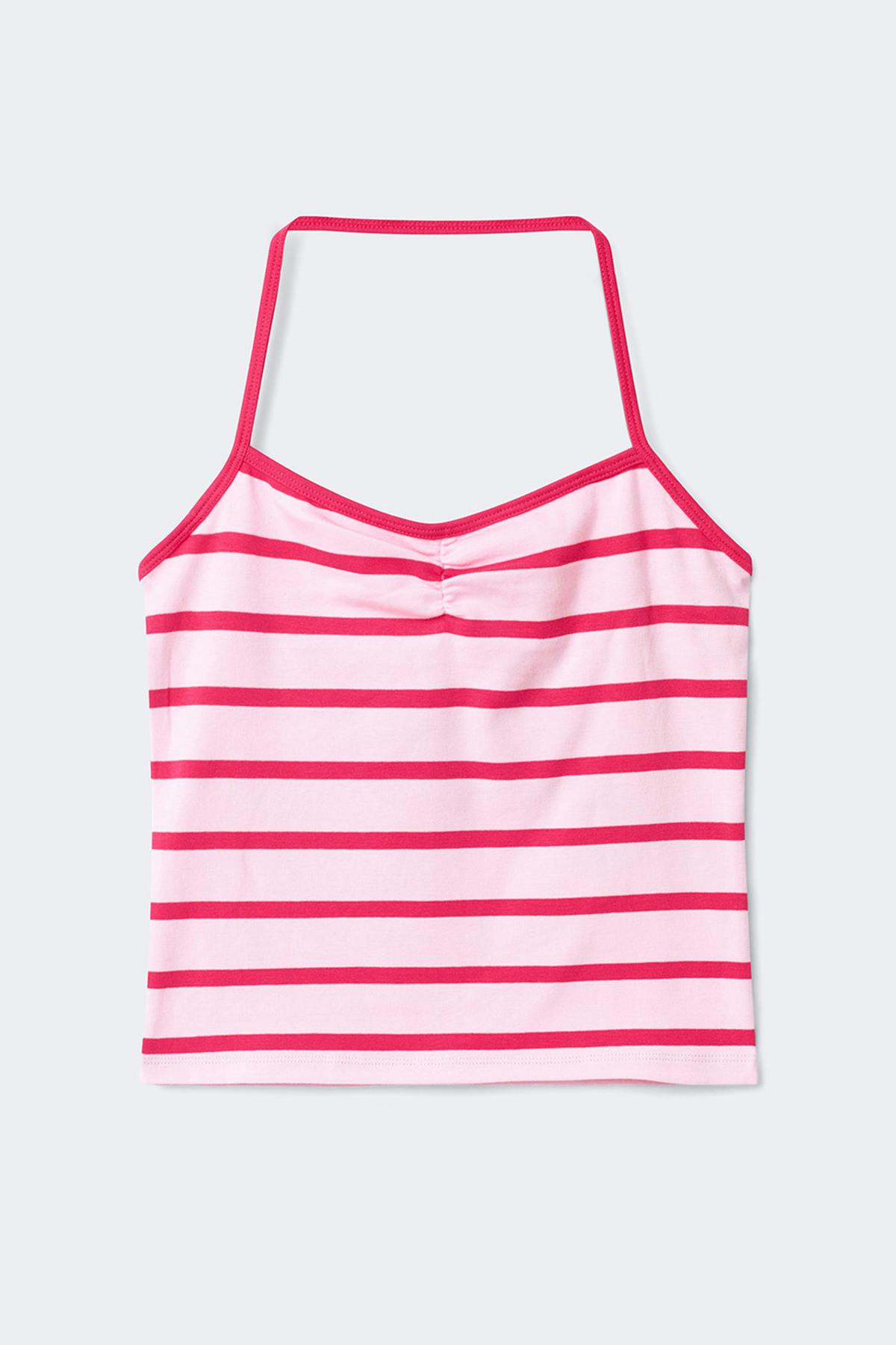 Y halterneck singlet - Pink stripe