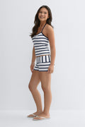 Y low folded shorts - Blue stripe
