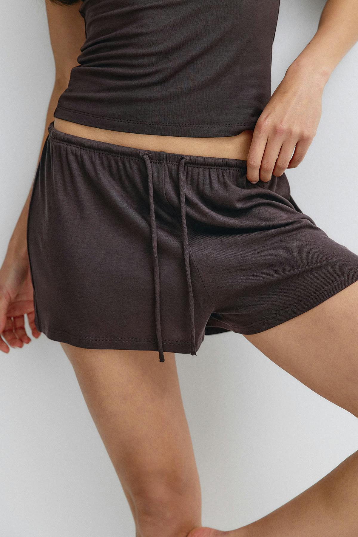 Soft pyjamas drawstring shorts - Marron foncé