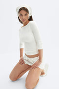 Quarter sleeve boatneck top - Blanc cassé