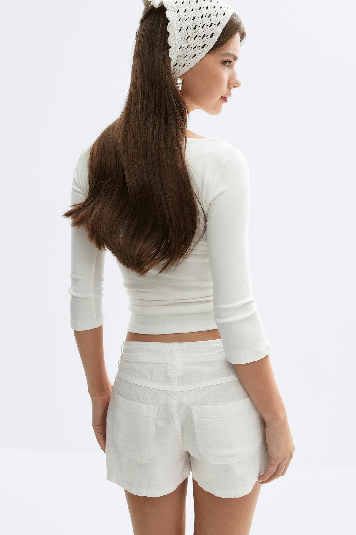 Quarter sleeve boatneck top - Blanc cassé