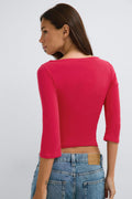 Quarter sleeve boatneck top - Pink stripe