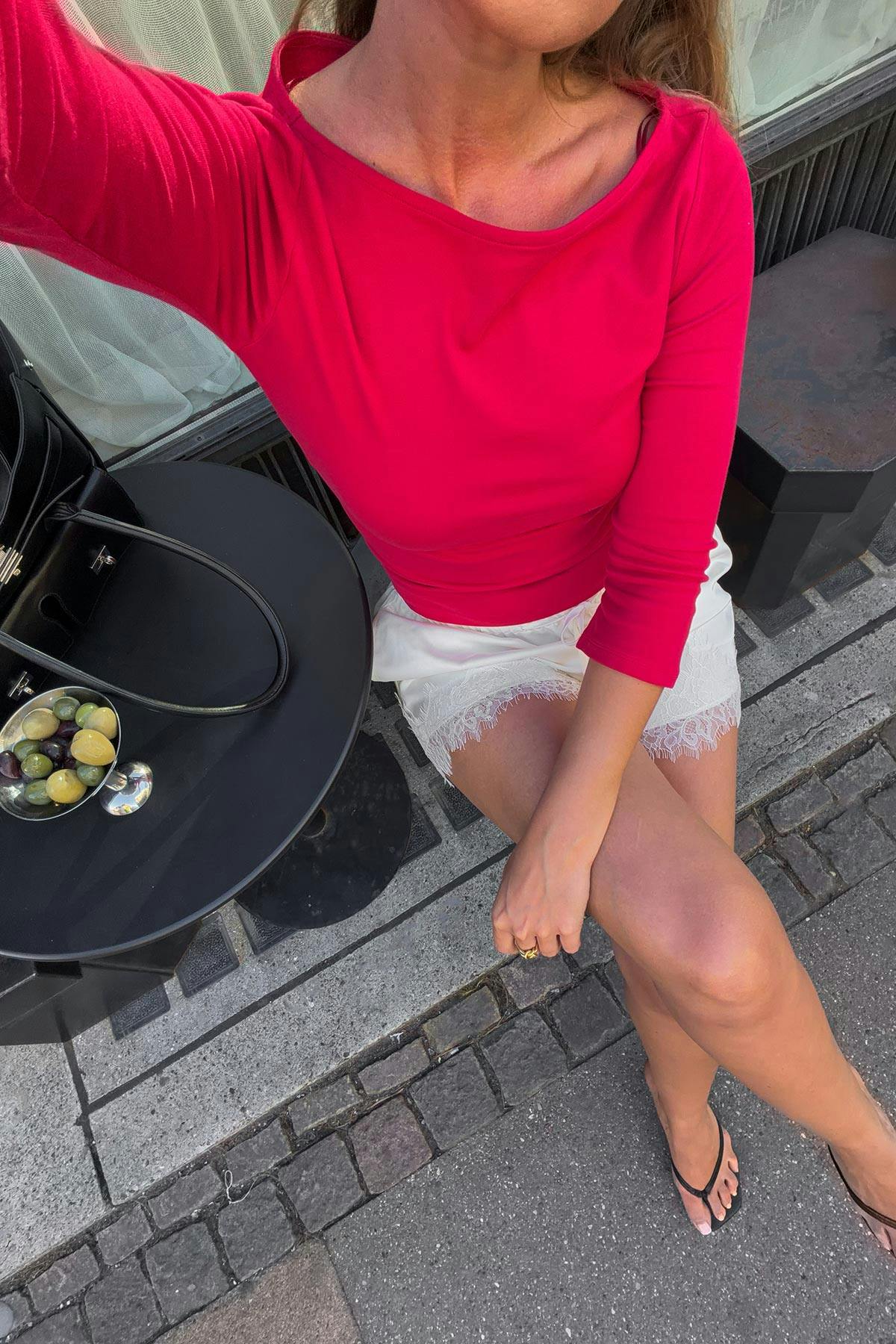 Quarter sleeve boatneck top - Pink stripe