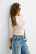 Quarter sleeve boatneck top - Heat flower aop