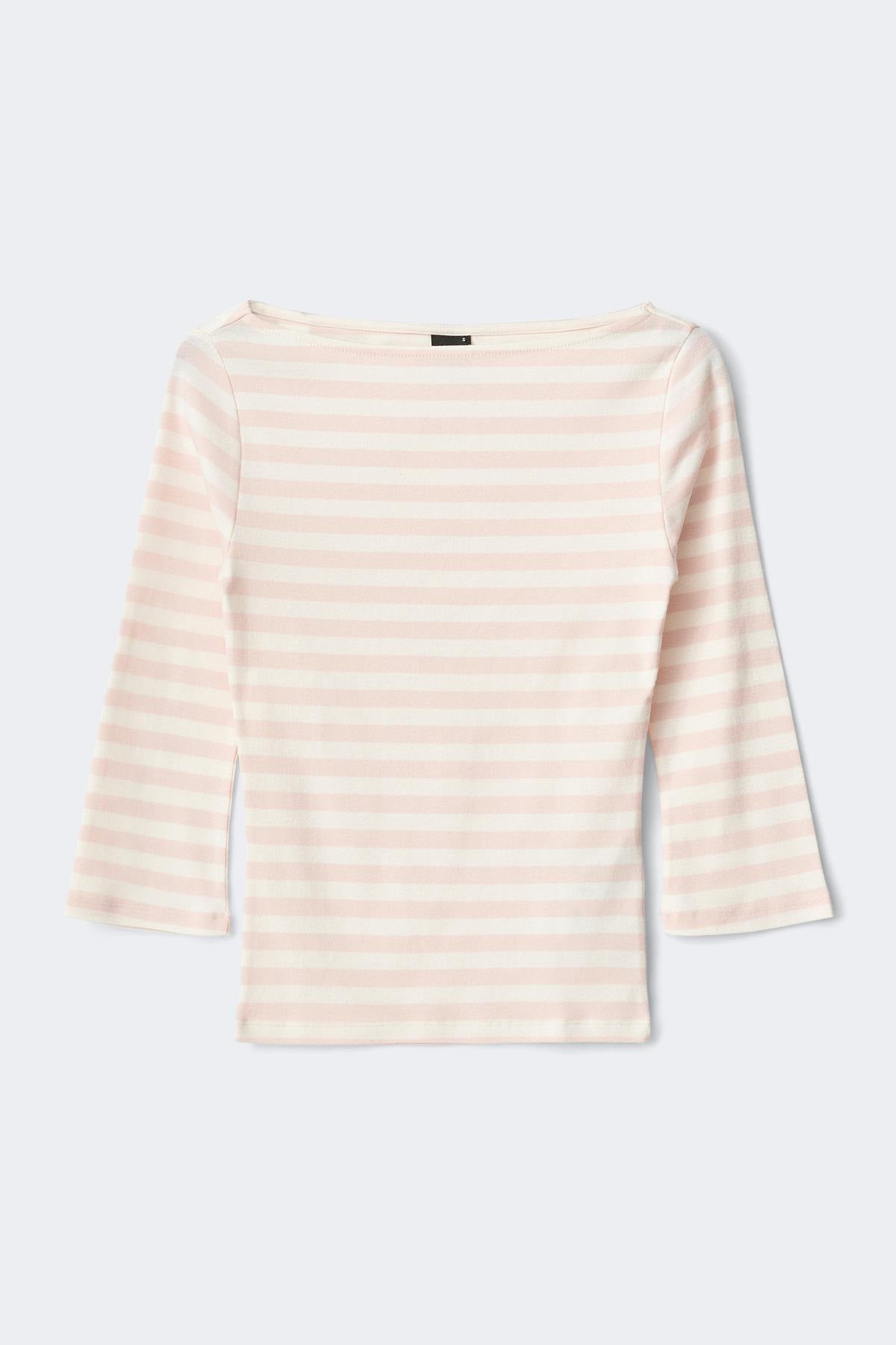 Quarter sleeve boatneck top - Black stripe