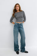Quarter sleeve boatneck top - Black stripe