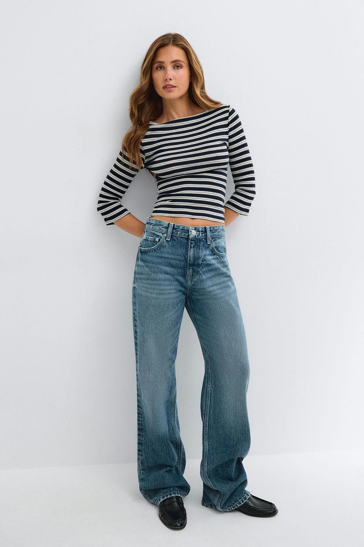 Quarter sleeve boatneck top - Black stripe