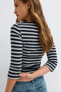 Quarter sleeve boatneck top - Black stripe