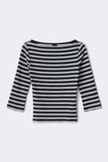Quarter sleeve boatneck top - Black stripe