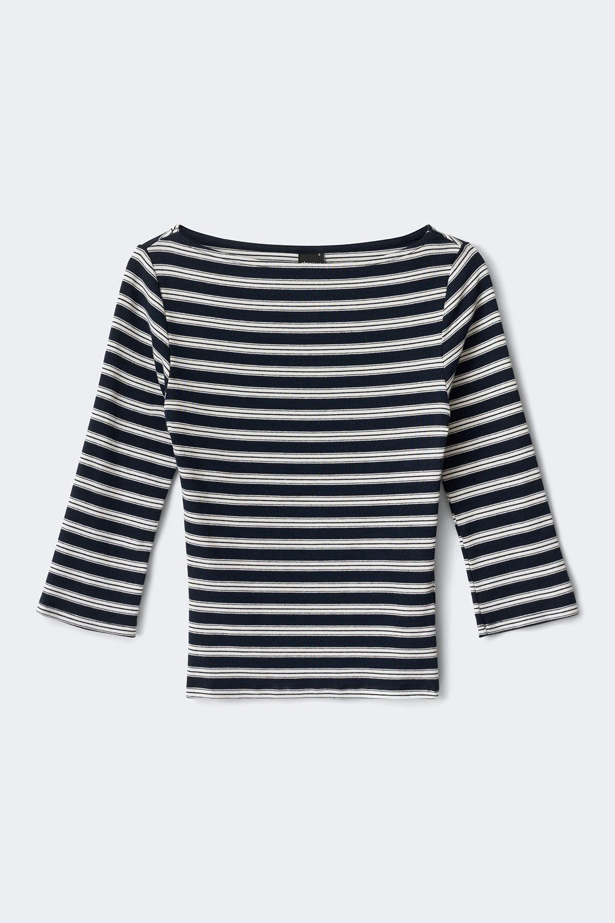 Quarter sleeve boatneck top - Black stripe
