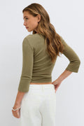 Quarter sleeve boatneck top - Navy/stripe