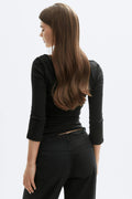Quarter sleeve boatneck top - Noir