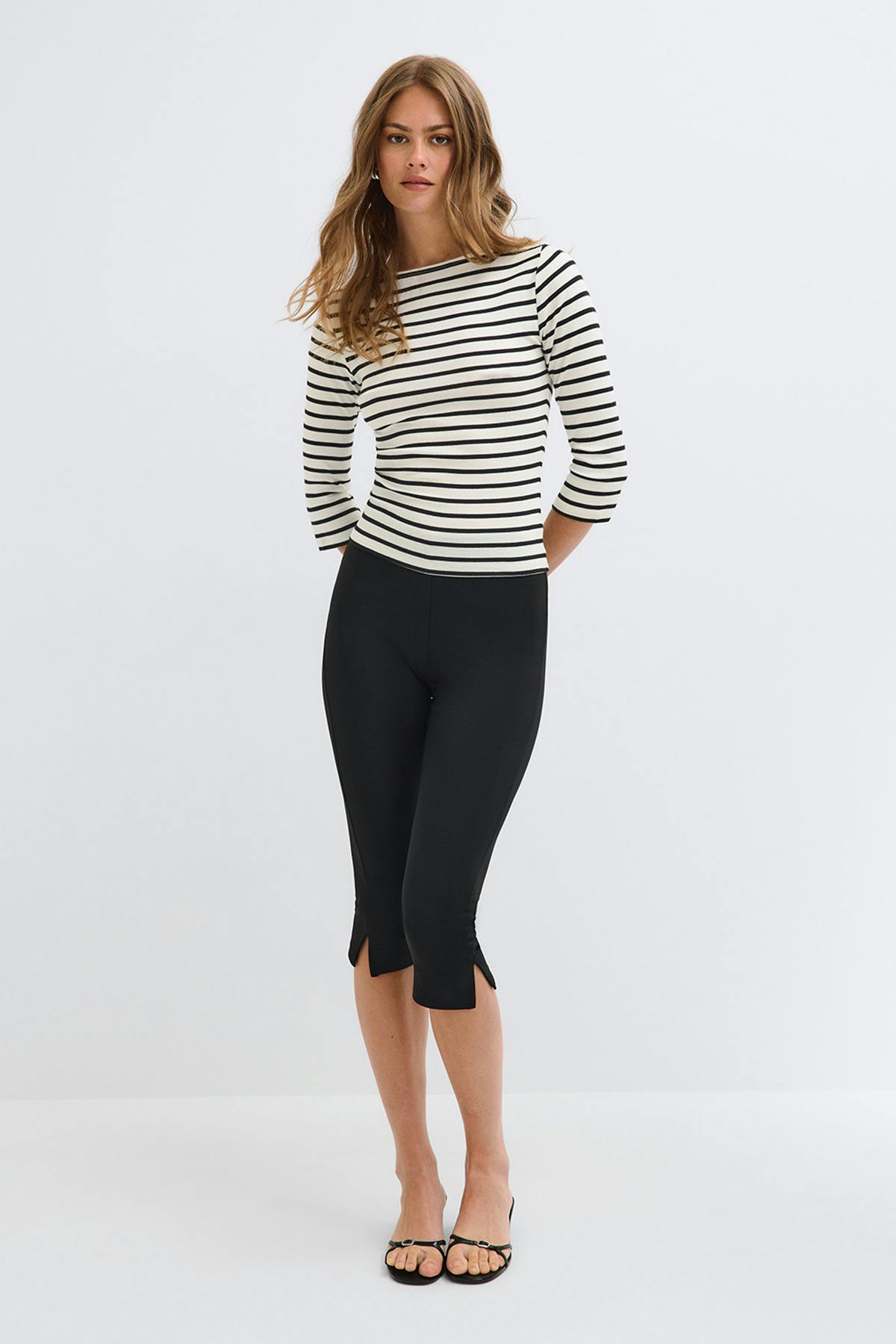 Quarter sleeve boatneck top - Italian straw