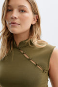 Mandarin collar button top - Celery