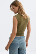 Mandarin collar button top - Celery