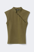 Mandarin collar button top - Celery