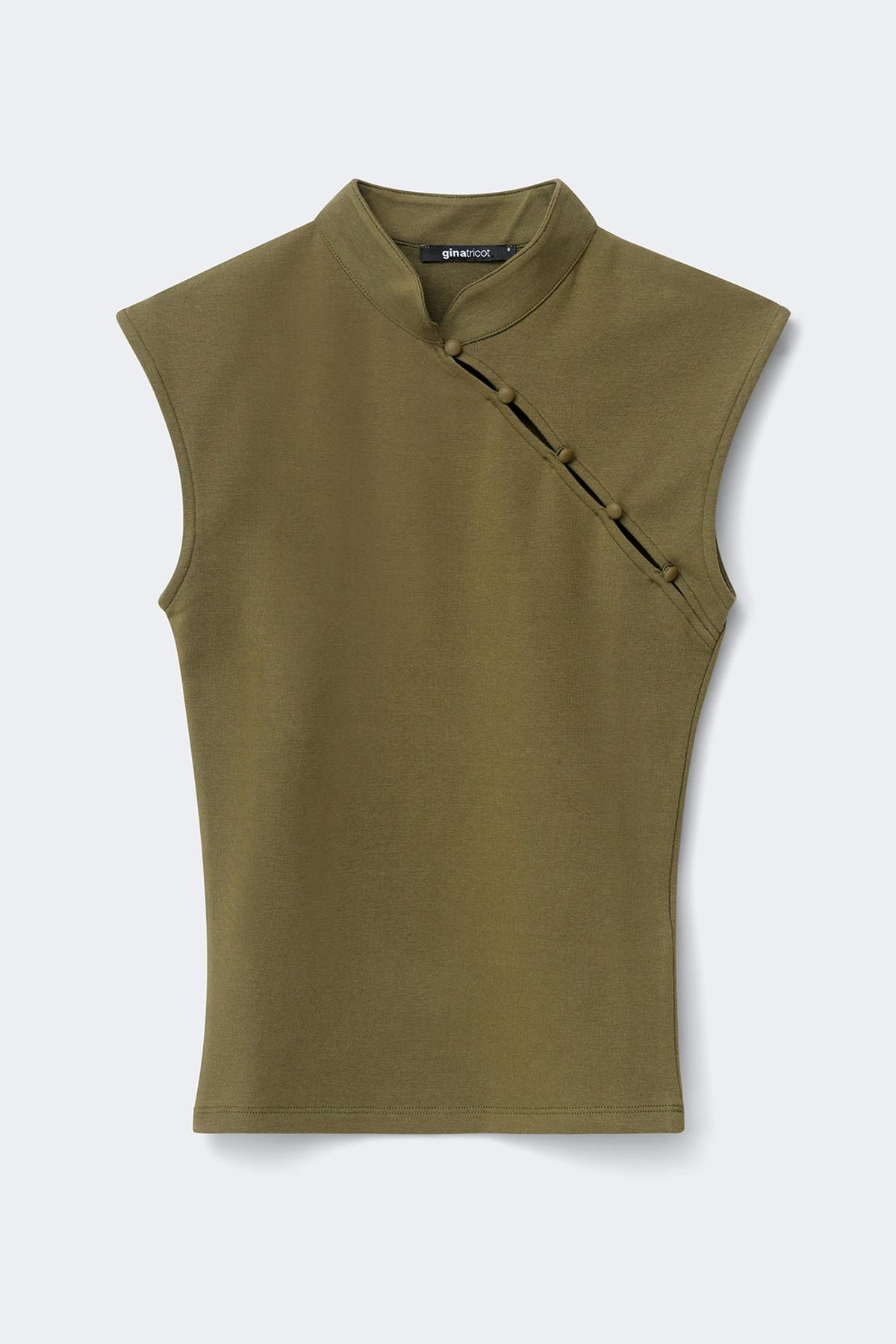 Mandarin collar button top - Celery