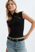 Mandarin collar button top - Celery