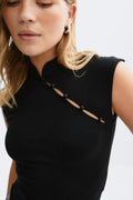 Mandarin collar button top - Noir