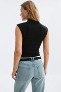 Mandarin collar button top - Noir