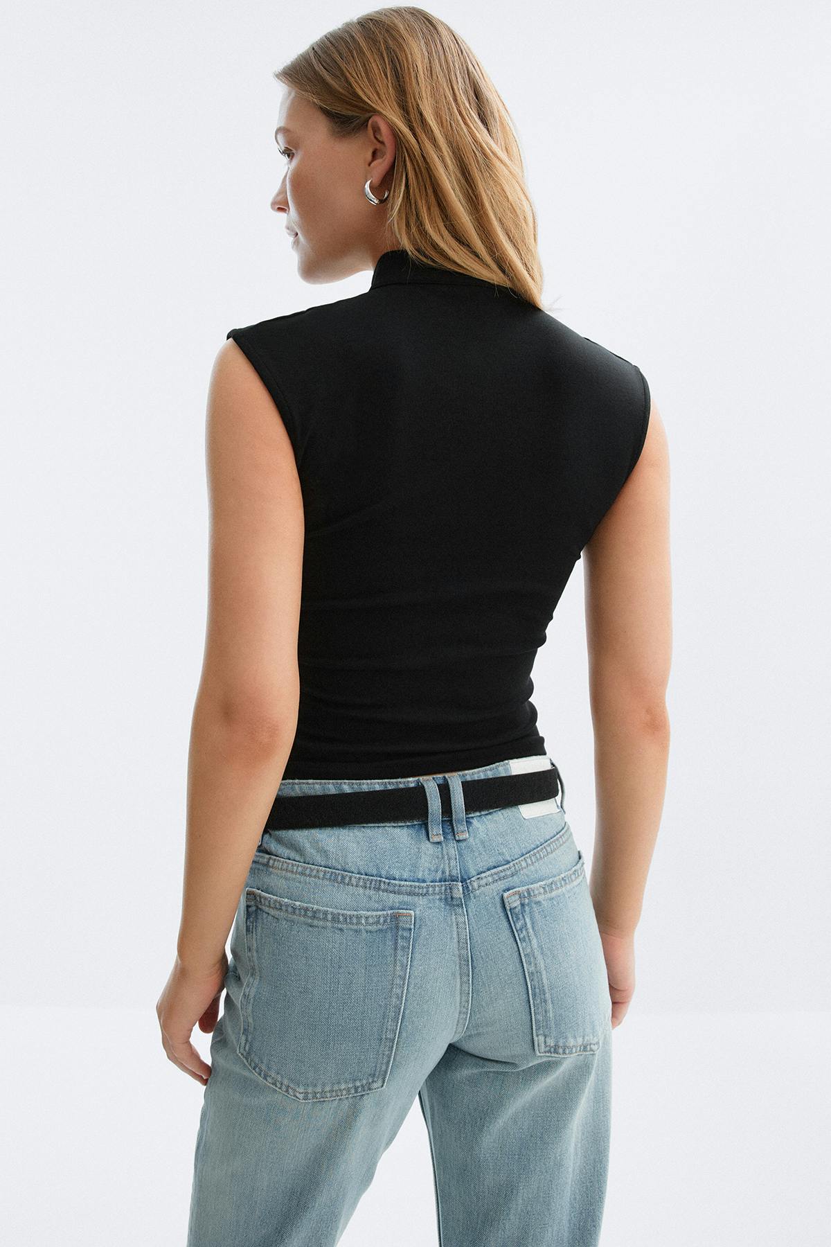 Mandarin collar button top - Noir
