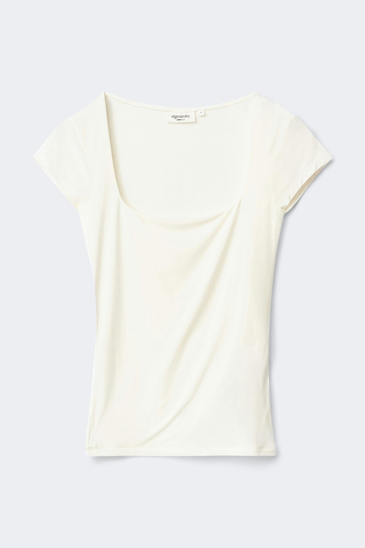 Slim fit short sleeve top - Blanc cassé
