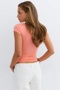 Slim fit short sleeve top - Corail