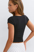 Slim fit short sleeve top - Blanc cassé