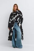 Faux fur high neck coat - Black/white