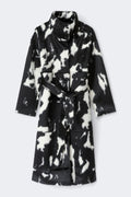 Faux fur high neck coat - Black/white