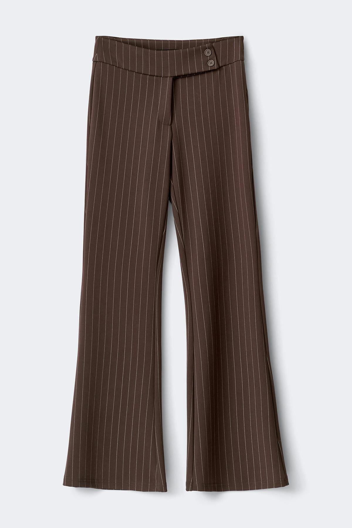 Mid waist flare trousers - Brown pinstripe