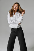 Mid waist wide trousers - Navy pinstripe