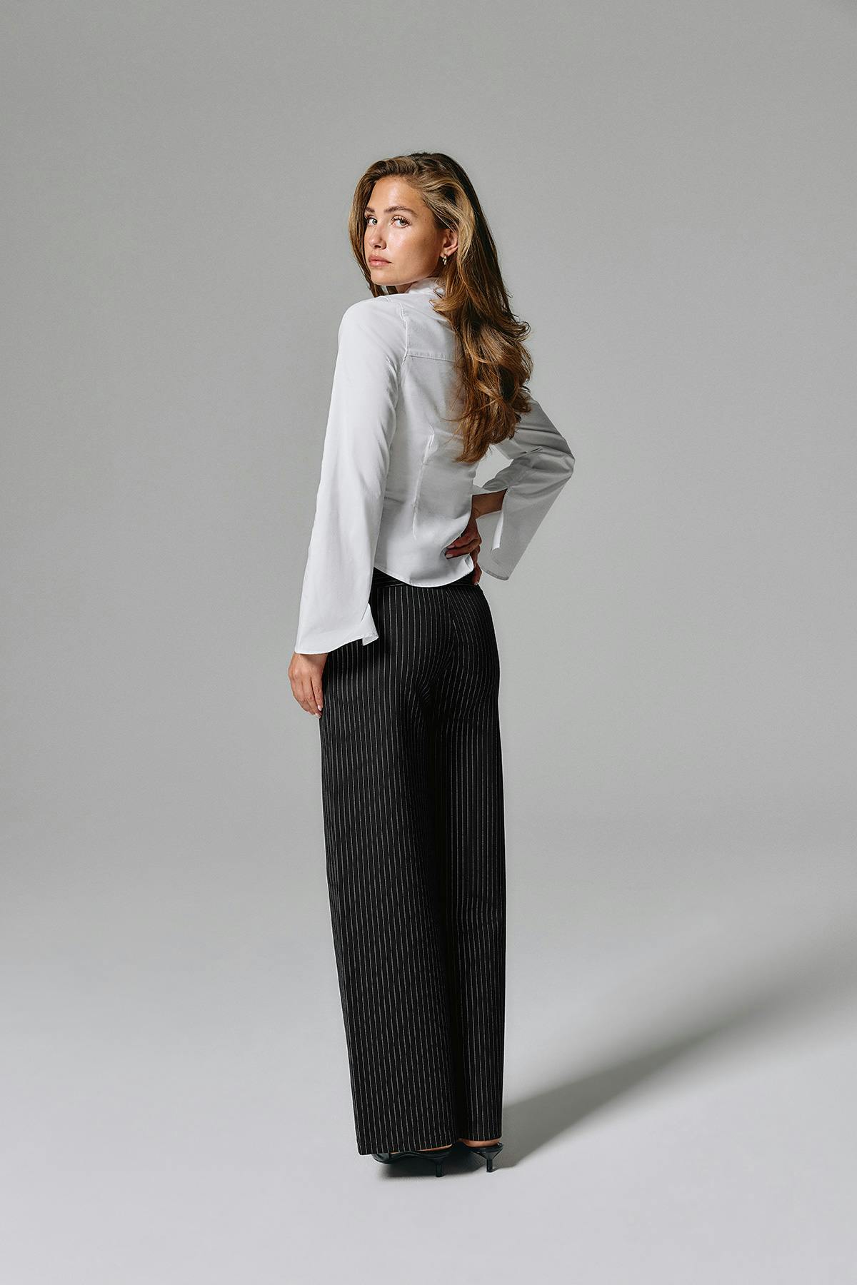 Mid waist wide trousers - Navy pinstripe