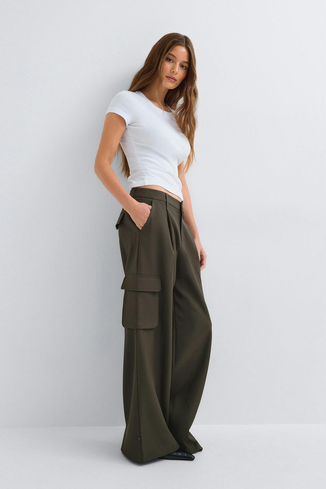 Pleated cargo trousers - Vert foncé