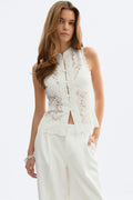 Sleeveless lace top - Creme