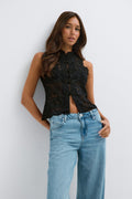 Sleeveless lace top - Creme