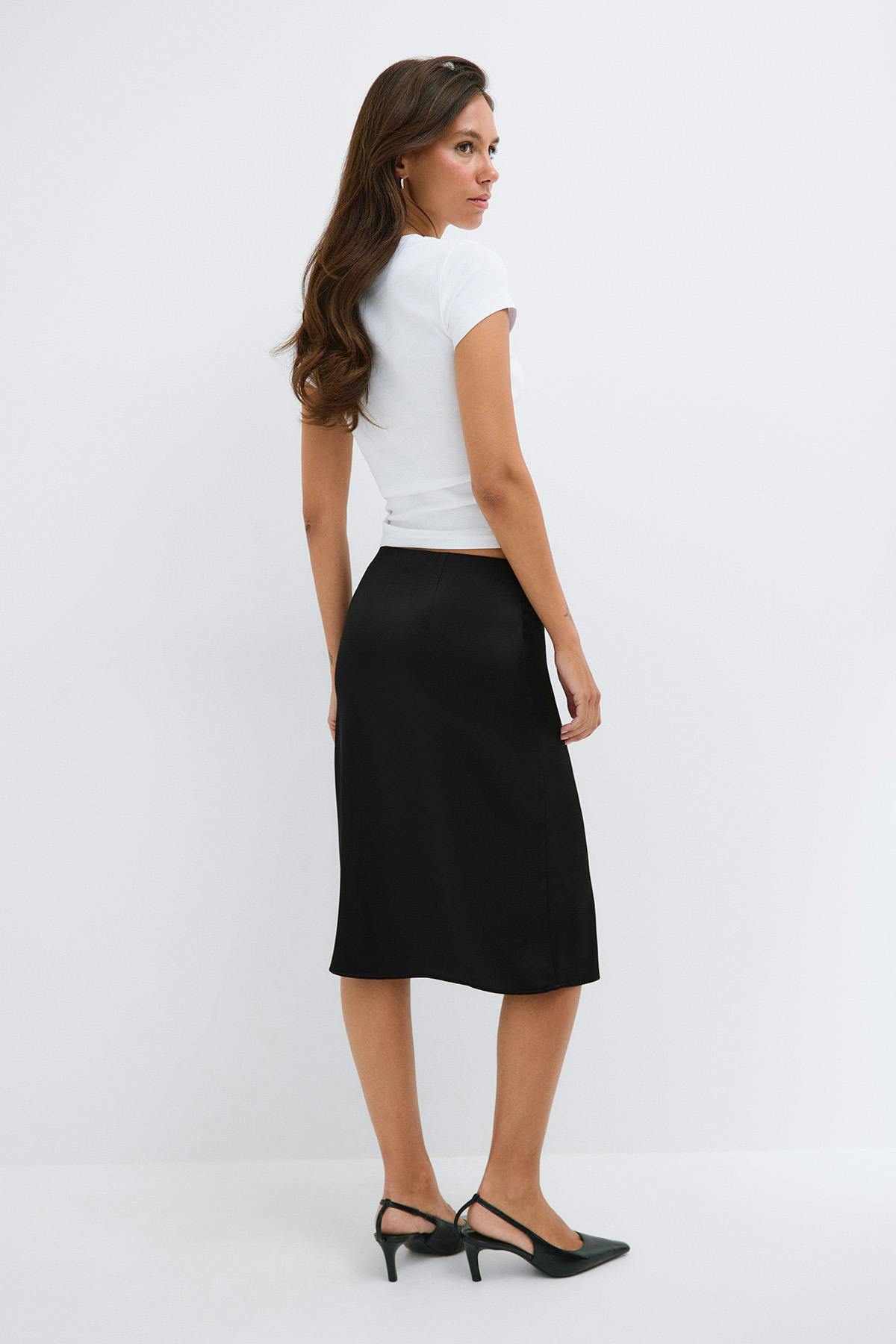 Satin midi skirt - Black dot
