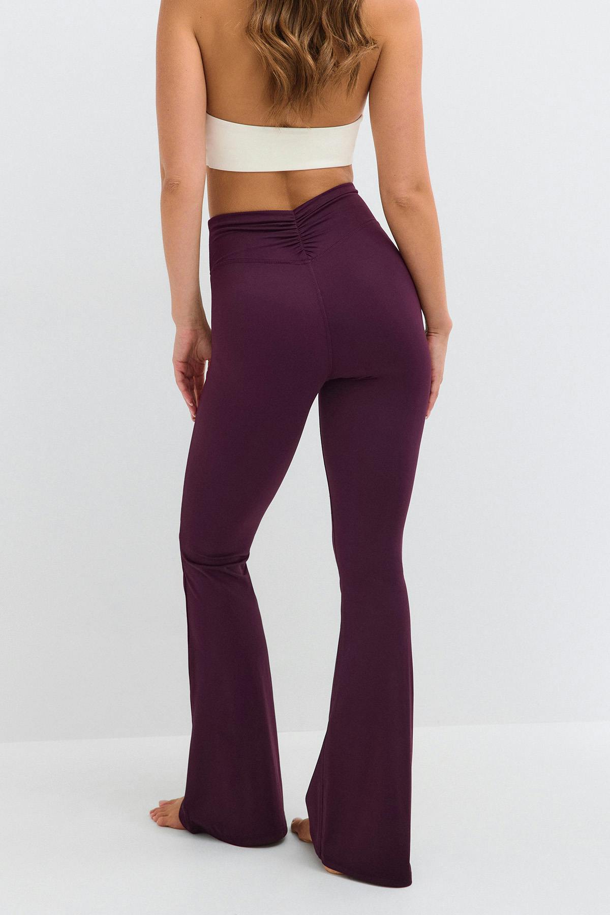 Ruched flare yoga tights - Marron foncé