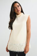 Faux feather top - Creme