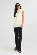 Faux feather top - Creme
