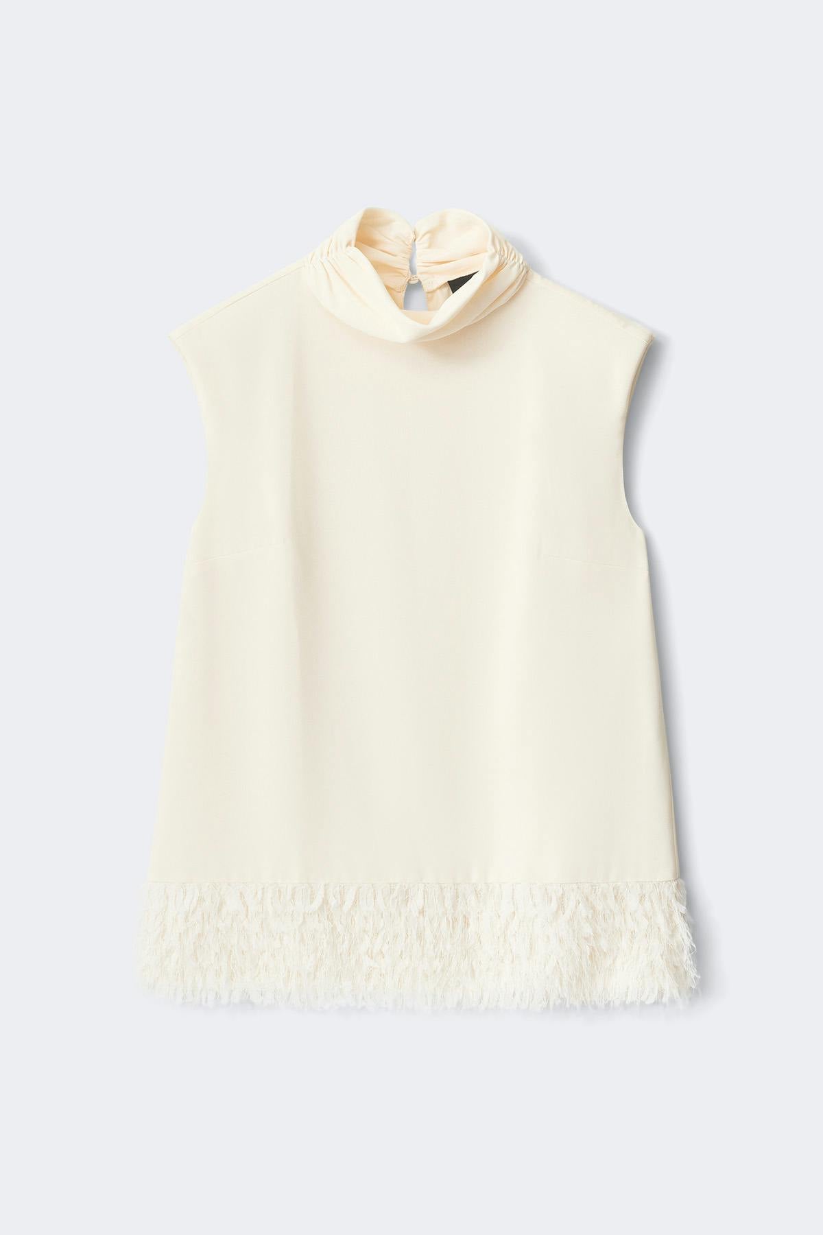 Faux feather top - Creme