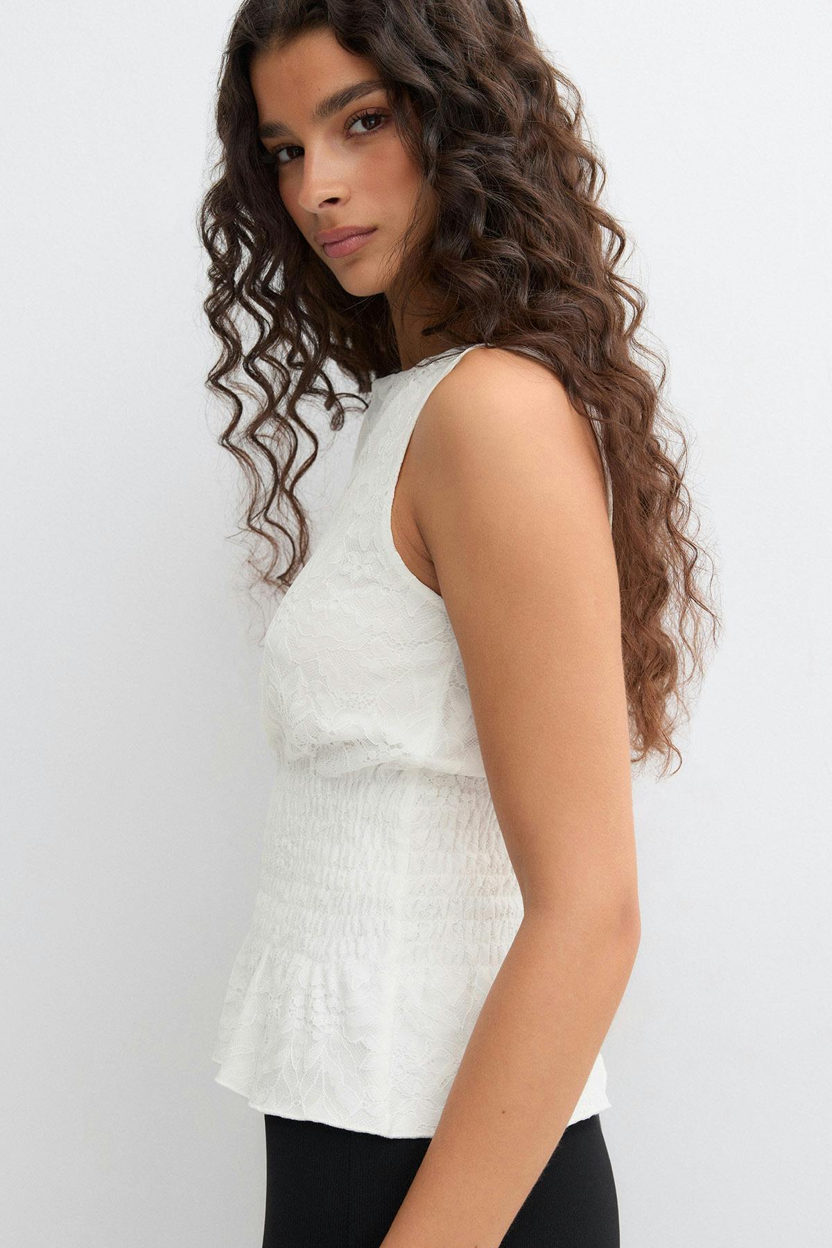 Lace smock top - Blanc cassé