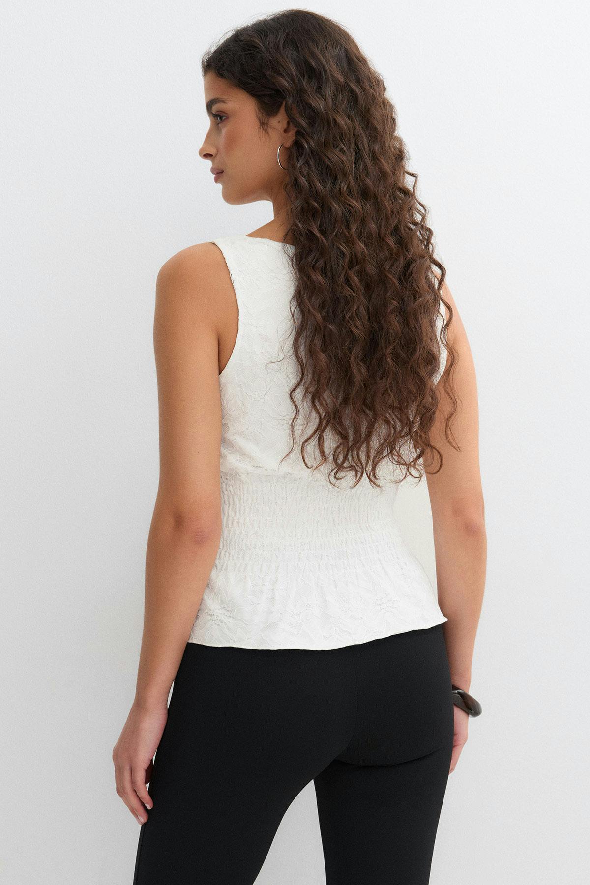 Lace smock top - Blanc cassé