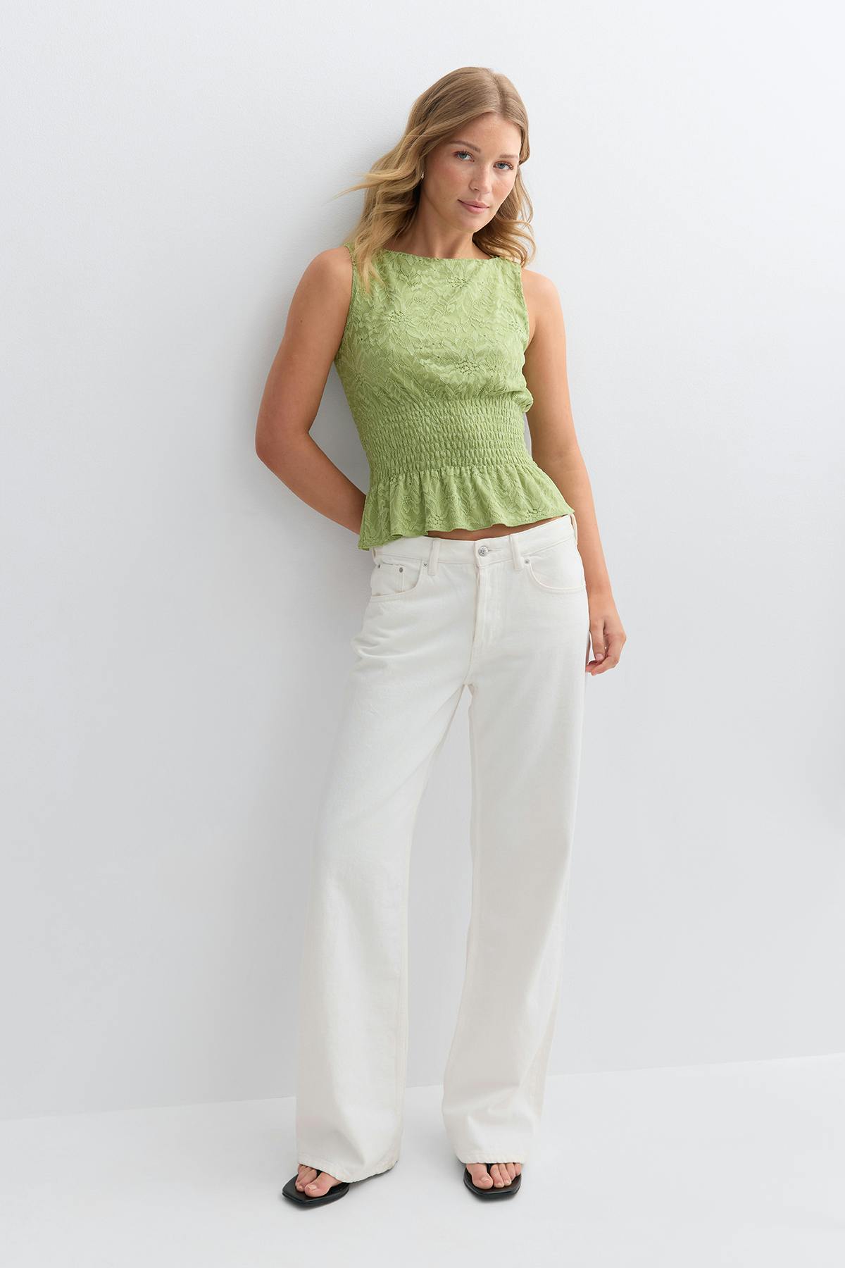 Lace smock top - Blanc cassé