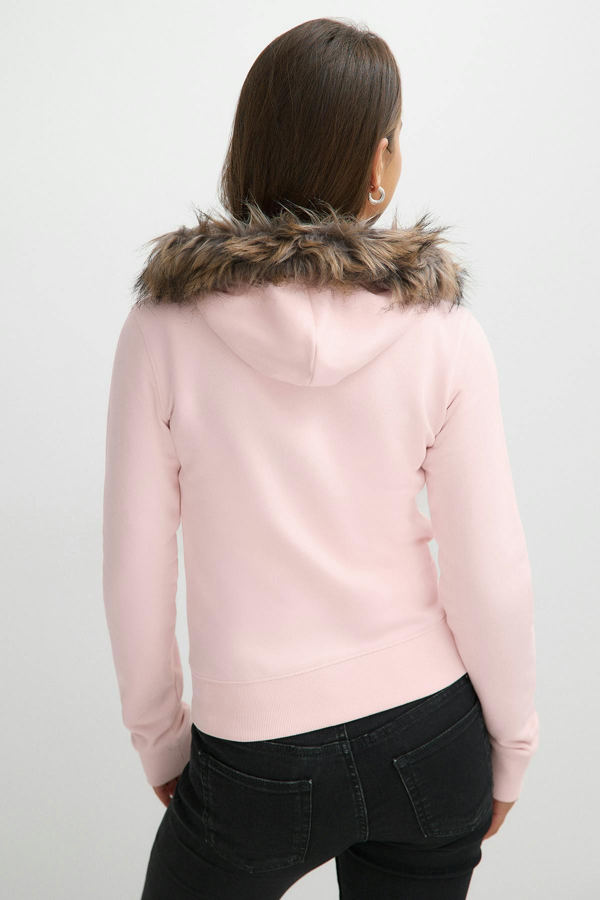 Y fur zip hoodie - Ballet slipper